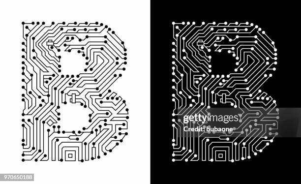 letter b in black and white circuit board font - printed circuit b stock illustrations