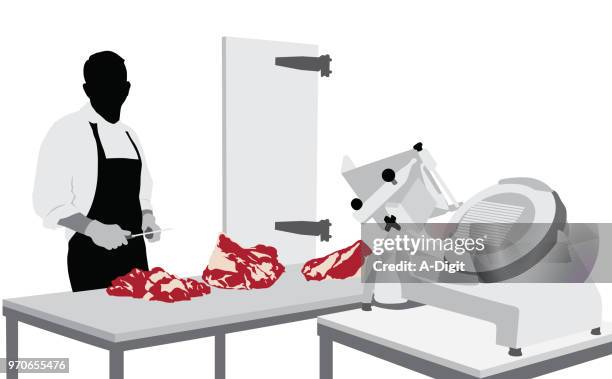 butcher shop - sharpening stock illustrations