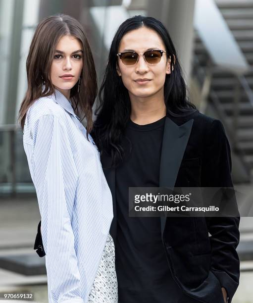 Model Kaia Jordan Gerber and fashion designer Alexander Wang are seen arriving to the 2018 CFDA Fashion Awards at Brooklyn Museum on June 4, 2018 in...