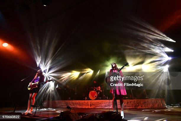 Johanna Soderberg and Klara Soderberg of First Aid Kit perform onstage at This Tent during day 3 of the 2018 Bonnaroo Arts And Music Festival on June...