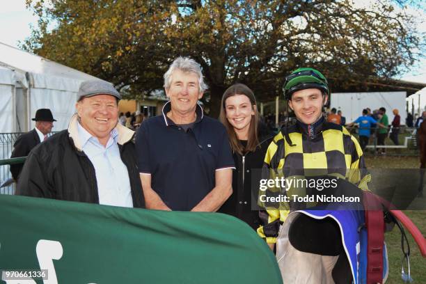 Trainer Bill Cerchi with Declan Bates after his horse Menegatti won the Tasco Petroleum BM58 Handicap at Edenhope Racecourse on June 10, 2018 in...