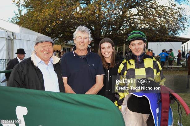 Trainer Bill Cerchi with Declan Bates after his horse Menegatti won the Tasco Petroleum BM58 Handicap at Edenhope Racecourse on June 10, 2018 in...