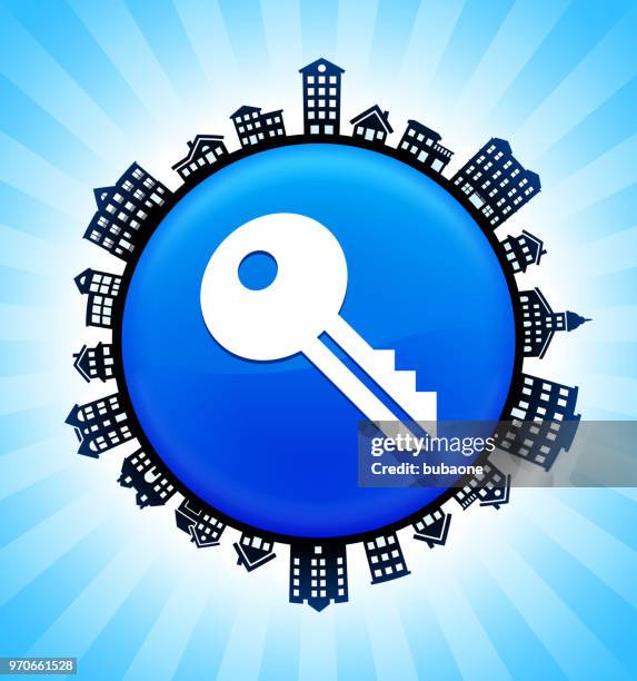 key on rural cityscape skyline background - security settings stock illustrations