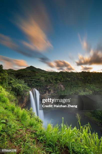 wailua waterfalls on kauai - kauai stock pictures, royalty-free photos & images