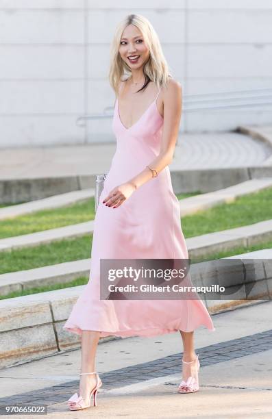 Model Soo Joo Park is seen arriving to the 2018 CFDA Fashion Awards at Brooklyn Museum on June 4, 2018 in New York City.