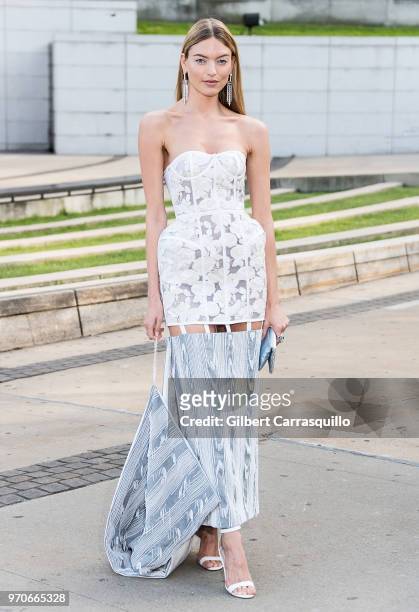 Model Martha Hunt is seen arriving to the 2018 CFDA Fashion Awards at Brooklyn Museum on June 4, 2018 in New York City.