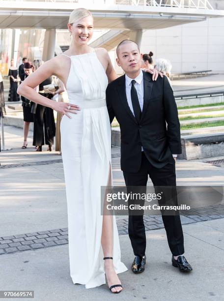 Model Karlie Kloss and fashion designer Jason Wu are seen arriving to the 2018 CFDA Fashion Awards at Brooklyn Museum on June 4, 2018 in New York...