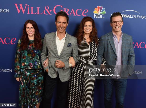 Actors Megan Mullally, Eric McCormack, Debra Messing and Sean Hayes arrive at NBC's "Will & Grace" FYC Event at the Harmony Gold Theatre on June 9,...