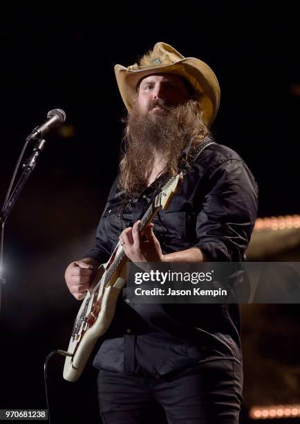 Chris Stapleton performs onstage during the 2018 CMA Music festival at Nissan Stadium on June 9, 2018 in Nashville, Tennessee.