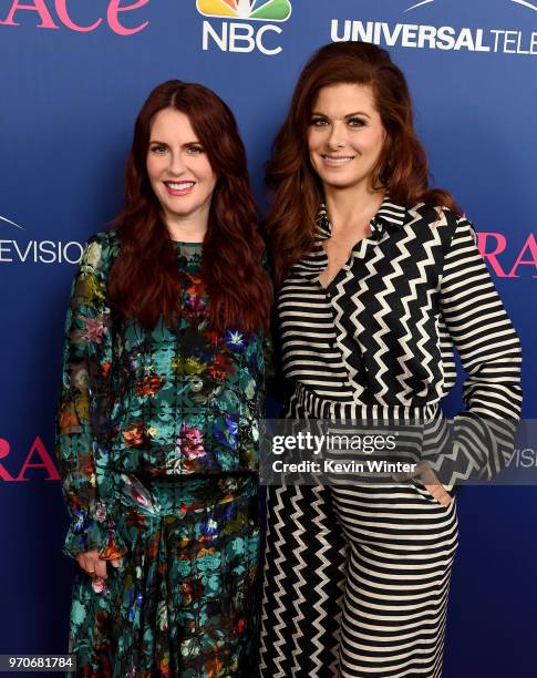 Actresses Megan Mullally and Debra Messing arrive at NBC's "Will & Grace" FYC Event at the Harmony Gold Theatre on June 9, 2018 in Los Angeles,...