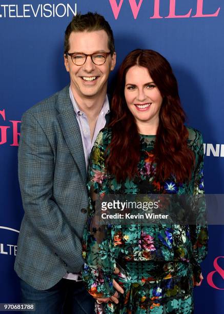 Actors Sean Hayes and Megan Mullally arrive at NBC's "Will & Grace" FYC Event at the Harmony Gold Theatre on June 9, 2018 in Los Angeles, California.