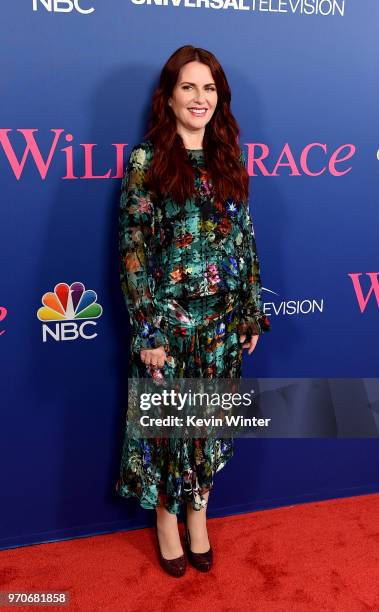 Actress Megan Mullally arrives at NBC's "Will & Grace" FYC Event at the Harmony Gold Theatre on June 9, 2018 in Los Angeles, California.