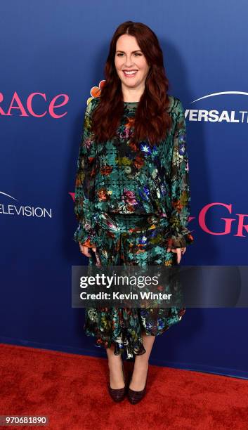 Actress Megan Mullally arrives at NBC's "Will & Grace" FYC Event at the Harmony Gold Theatre on June 9, 2018 in Los Angeles, California.