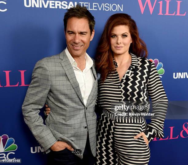 Actors Eric McCormack and Debra Messing arrive at NBC's "Will & Grace" FYC Event at the Harmony Gold Theatre on June 9, 2018 in Los Angeles,...