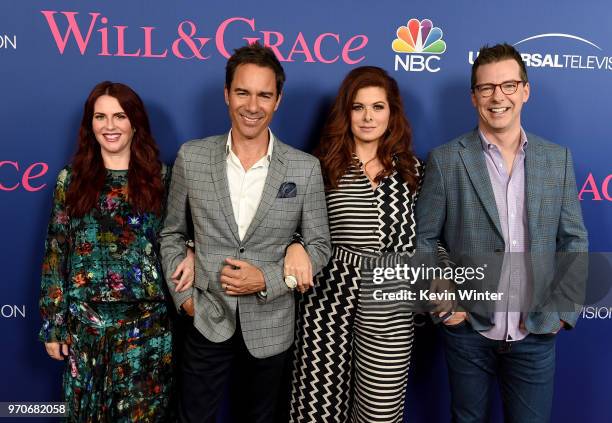 Actors Megan Mullally, Eric McCormack, Debra Messing and Sean Hayes arrive at NBC's "Will & Grace" FYC Event at the Harmony Gold Theatre on June 9,...