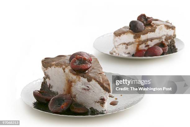 Washington Post Studio DATE: June 27, 2008 PHOTO: Julia Ewan/TWP No Bake Desserts - Cherries and Fudge Ice Cream Cake.
