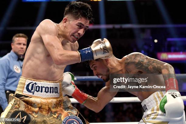 Leo Santa Cruz as he defeats Abner Mares in their WBA Featherweight Title & WBC Diamond Title fight at Staples Center on June 9, 2018 in Los Angeles,...