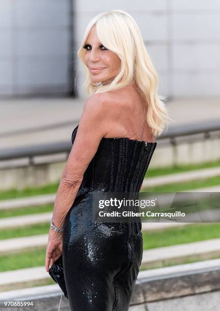 Fashion designer Donatella Versace is seen arriving to the 2018 CFDA Fashion Awards at Brooklyn Museum on June 4, 2018 in New York City.