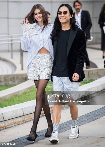 Model Kaia Jordan Gerber and fashion designer Alexander Wang are seen arriving to the 2018 CFDA Fashion Awards at Brooklyn Museum on June 4, 2018 in...