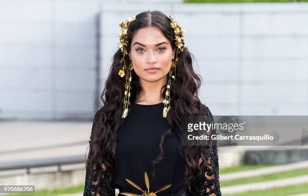 Model Shanina Shaik is seen arriving to the 2018 CFDA Fashion Awards at Brooklyn Museum on June 4, 2018 in New York City.