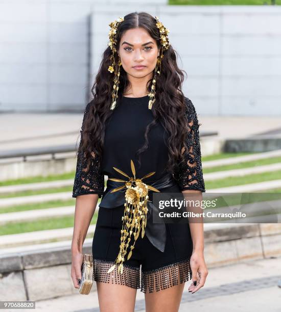 Model Shanina Shaik is seen arriving to the 2018 CFDA Fashion Awards at Brooklyn Museum on June 4, 2018 in New York City.