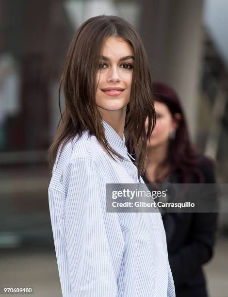 Model Kaia Jordan Gerber is seen arriving to the 2018 CFDA Fashion Awards at Brooklyn Museum on June 4, 2018 in New York City.