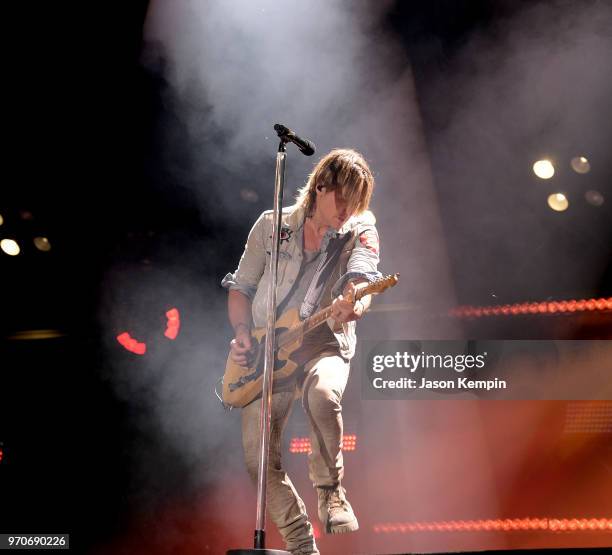 Keith Urban performs onstage during the 2018 CMA Music festival at Nissan Stadium on June 9, 2018 in Nashville, Tennessee.