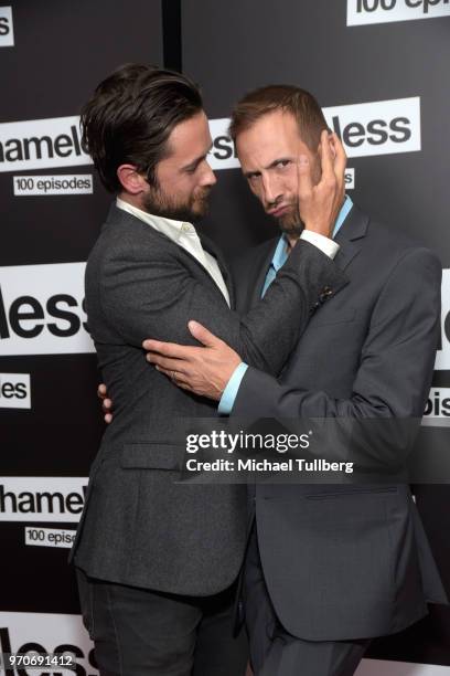 Actors Justin Chatwin and Bernardo de Paula attend the celebration of the 100th episode of Showtime's "Shameless" at DREAM Hollywood on June 9, 2018...