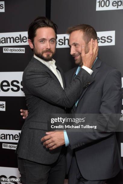 Actors Justin Chatwin and Bernardo de Paula attend the celebration of the 100th episode of Showtime's "Shameless" at DREAM Hollywood on June 9, 2018...