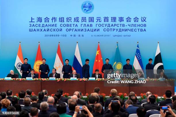 Heads of states members of the Shanghai Cooperation Organisation Indian Prime Minister Narendra Modi, Kyrgyzstan President Sooronbai Jeenbekov,...