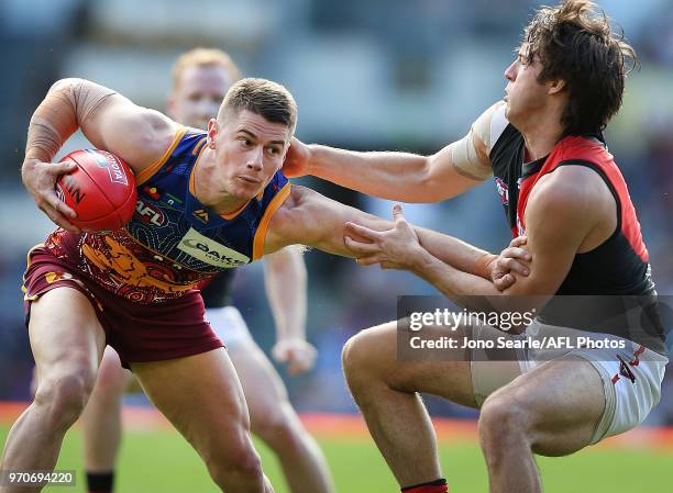 Dayne Zorko of the Lions in action during the 2018 AFL round 12 match between the Brisbane Lions and the Essendon Bombers at The Gabba on June 10,...