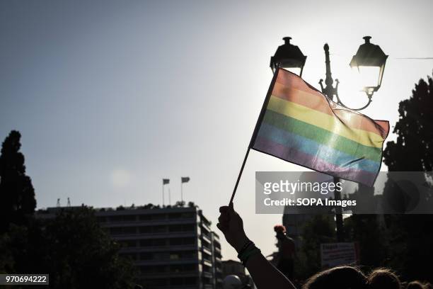 Pride flag with rainbow colors seen at the festival. This year's Pride theme was discrimination against women, with transnational women receiving...