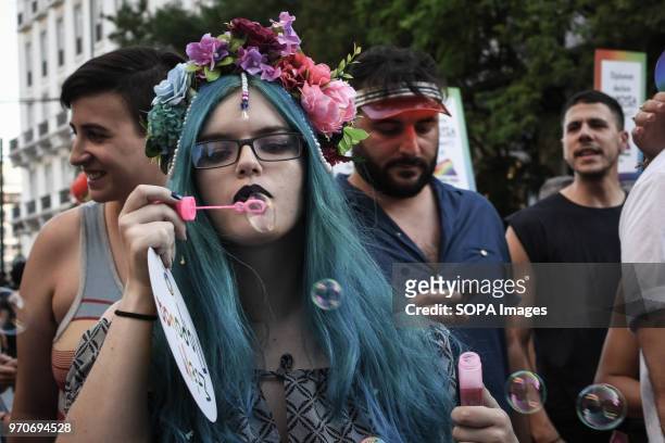 Woman participant seen at the pride festival. This year's Pride theme was discrimination against women, with transnational women receiving lasting...