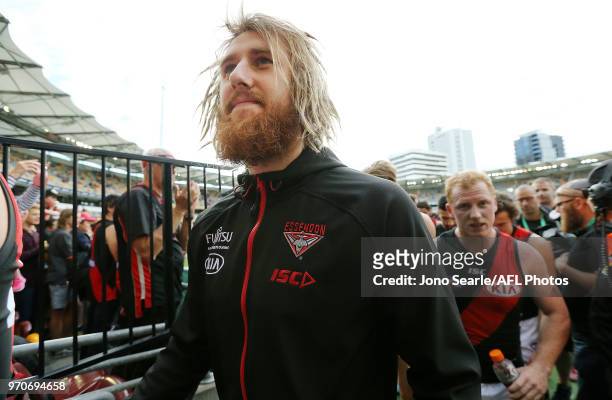 Dyson Heppell of the Bombers during the 2018 AFL round 12 match between the Brisbane Lions and the Essendon Bombers at The Gabba on June 10, 2018 in...