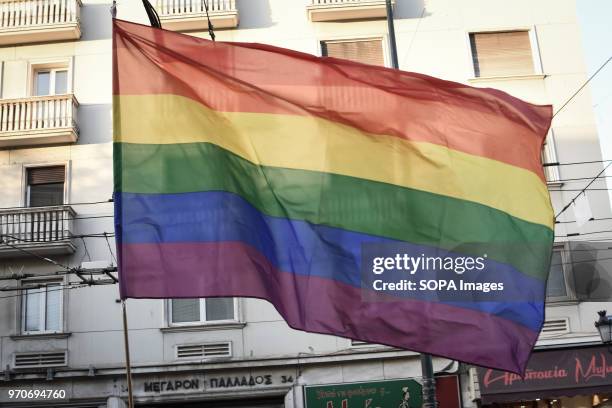 Big pride flag with rainbow colors seen at the festival. This year's Pride theme was discrimination against women, with transnational women receiving...