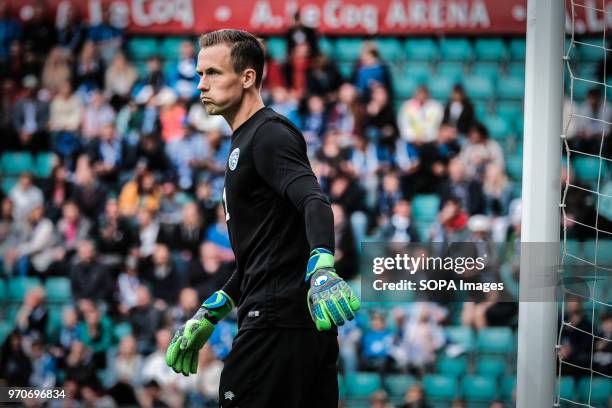 Mihkel Aksalu of Estonia in action. Friendly between Estonia and Morocco at A. Le Coq Arena in Tallinn, Estonia.