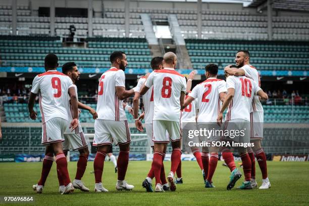 Team Morocco celebrate their first goal against Estonia. Friendly between Estonia and Morocco at A. Le Coq Arena in Tallinn, Estonia.