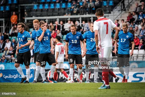 Players of team Estonia. Friendly between Estonia and Morocco at A. Le Coq Arena in Tallinn, Estonia.