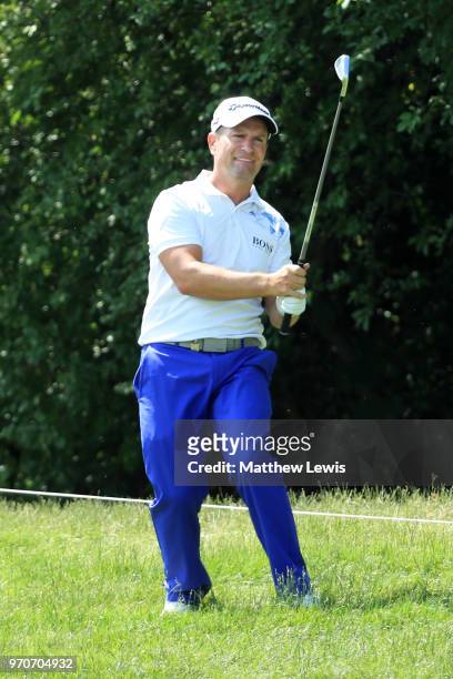 Steve Webster of England plays his second shot on the 7th hole during day four of The 2018 Shot Clock Masters at Diamond Country Club on June 10,...