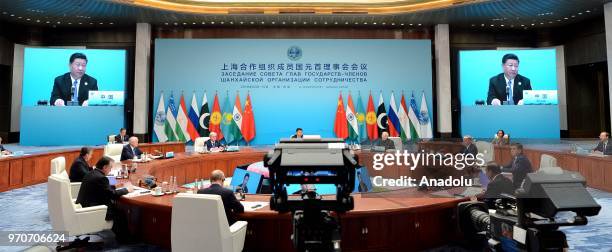 Chinas president Xi Jinping delivers a speech during the 18th annual summit of Shanghai Cooperation Organization in Qingdao, China on June 10, 2018....