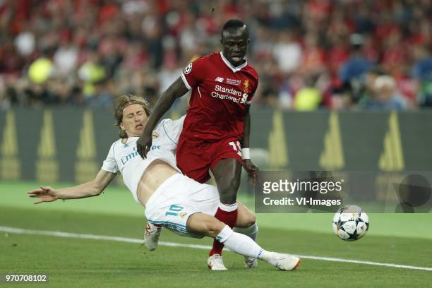 Luka Modric of Real Madrid, Sadio Mane of Liverpool FC during the UEFA Champions League final between Real Madrid and Liverpool on May 26, 2018 at...
