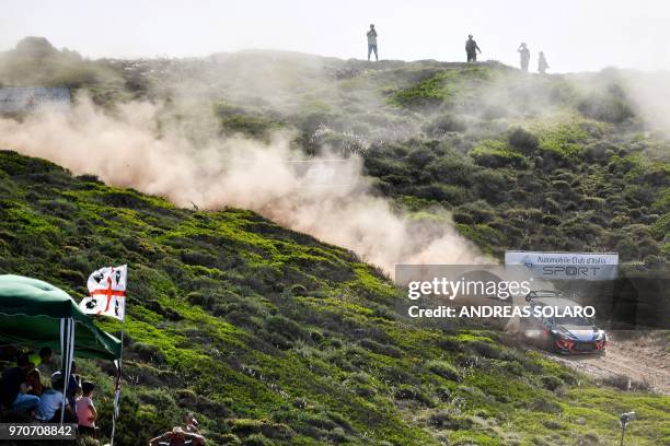 Norway's Andreas Mikkelsen and co-driver Anders Jaeger Synnevaag steer their Hyundai i20 Coupe WRC during the 2018 FIA World Rally Championship on...