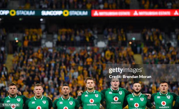 Brisbane , Australia - 9 June 2018; Ireland players, from left, Jordi Murphy, John Ryan, Rob Kearney, Iain Henderson, James Ryan, Robbie Henshaw and...
