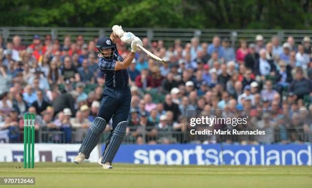 Kyle Coetzer of Scotland batting during the One Day International match between Scotland and England at The Grange on June 10, 2018 in Edinburgh,...