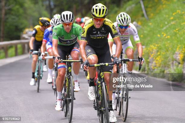 Daryl Impey of South Africa and Team Mitchelton-Scott Green Points Jersey / Robert Power of Australia and Team Mitchelton-Scott / Warren Barguil of...