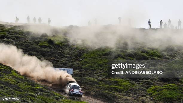 Finnish driver Esapekka Lappi and co-driver Janne Ferm drive their Toyota Yaris WRC during the 2018 FIA World Rally Championship on June 10, 2018 at...