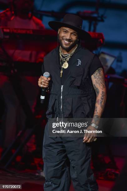 Singer Ro James performs on stage at Chene Park on June 9, 2018 in Detroit, Michigan.