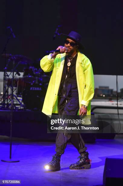 Singer Ro James performs on stage at Chene Park on June 9, 2018 in Detroit, Michigan.