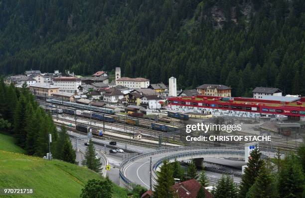 Picture taken on June 8, 2018 shows the train station at the Brenner Pass , the mountain pass through the Alps between Austria and Italy.