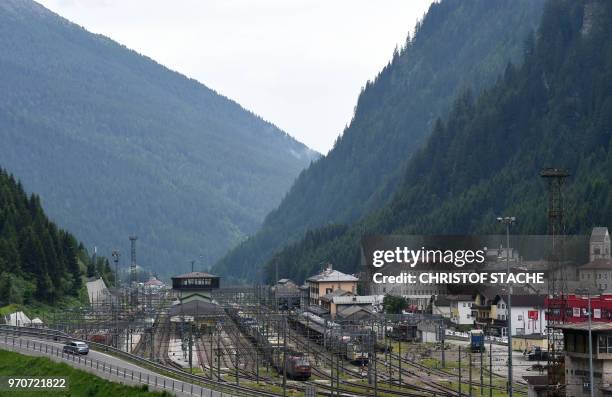 Picture taken on June 8, 2018 shows the train station at the Brenner Pass , the mountain pass through the Alps between Austria and Italy.
